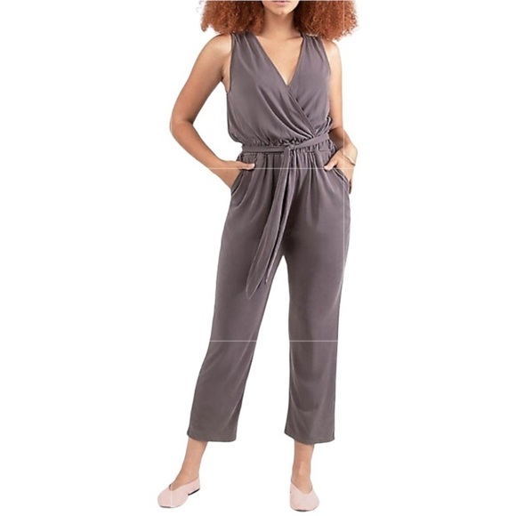 Dex Pants - Dex Gray Hi Rise Jumpsuit Modal Blend Sz S Sleeveless Wrap V Neck Belted Romper